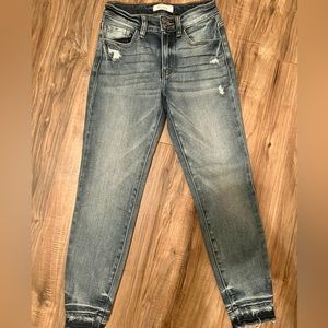 KANCAN Mid Rise Ankle Skinny Raw Hem Jeans